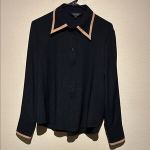 Black Button-Down Shirt with Tan Trim